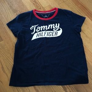 Tommy Hilfiger Navy Tee with Red Collar